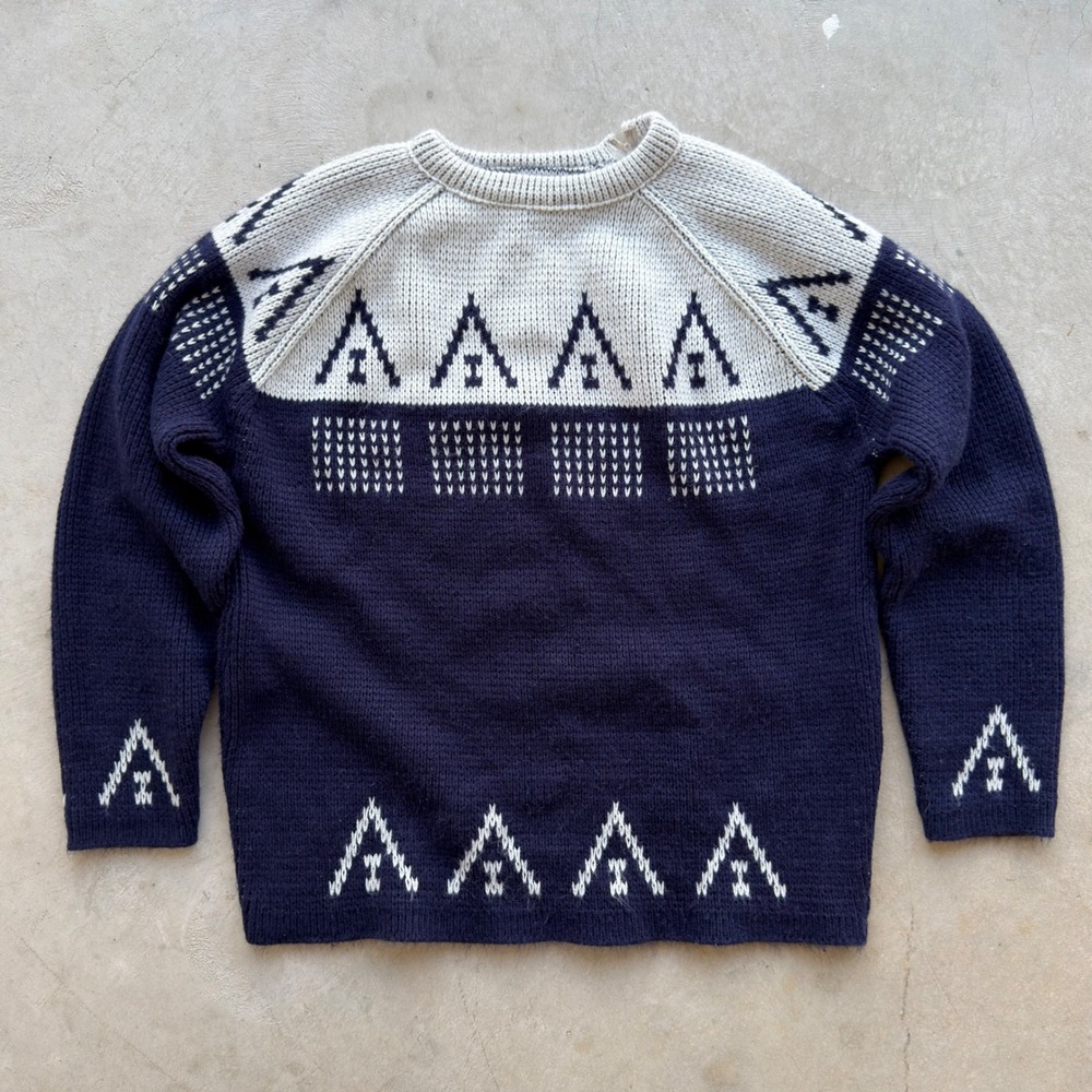 Vintage Carol Brent Navy White Nordic Orlon Acrylic Knit Sweater Zip Back Raglan